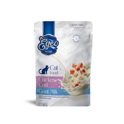 EGEO Hrana Umeda pentru Pisici Adult, cu Pui, Cod si Lapte de Capra, 85g