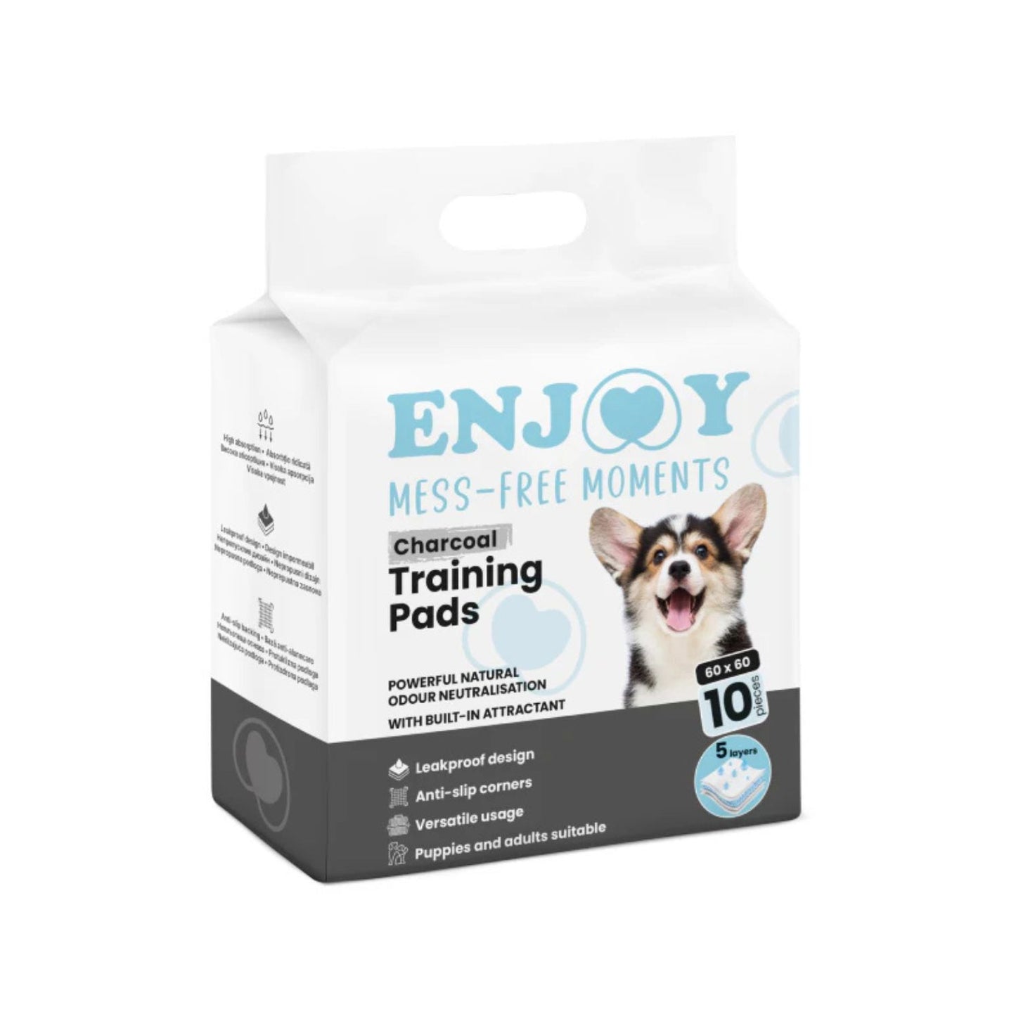 Enjoy Charcoal Pads, Covorase Absorbante pentru Caini cu Carbune Activ si Atractant, 60x60cm, 10 bucati