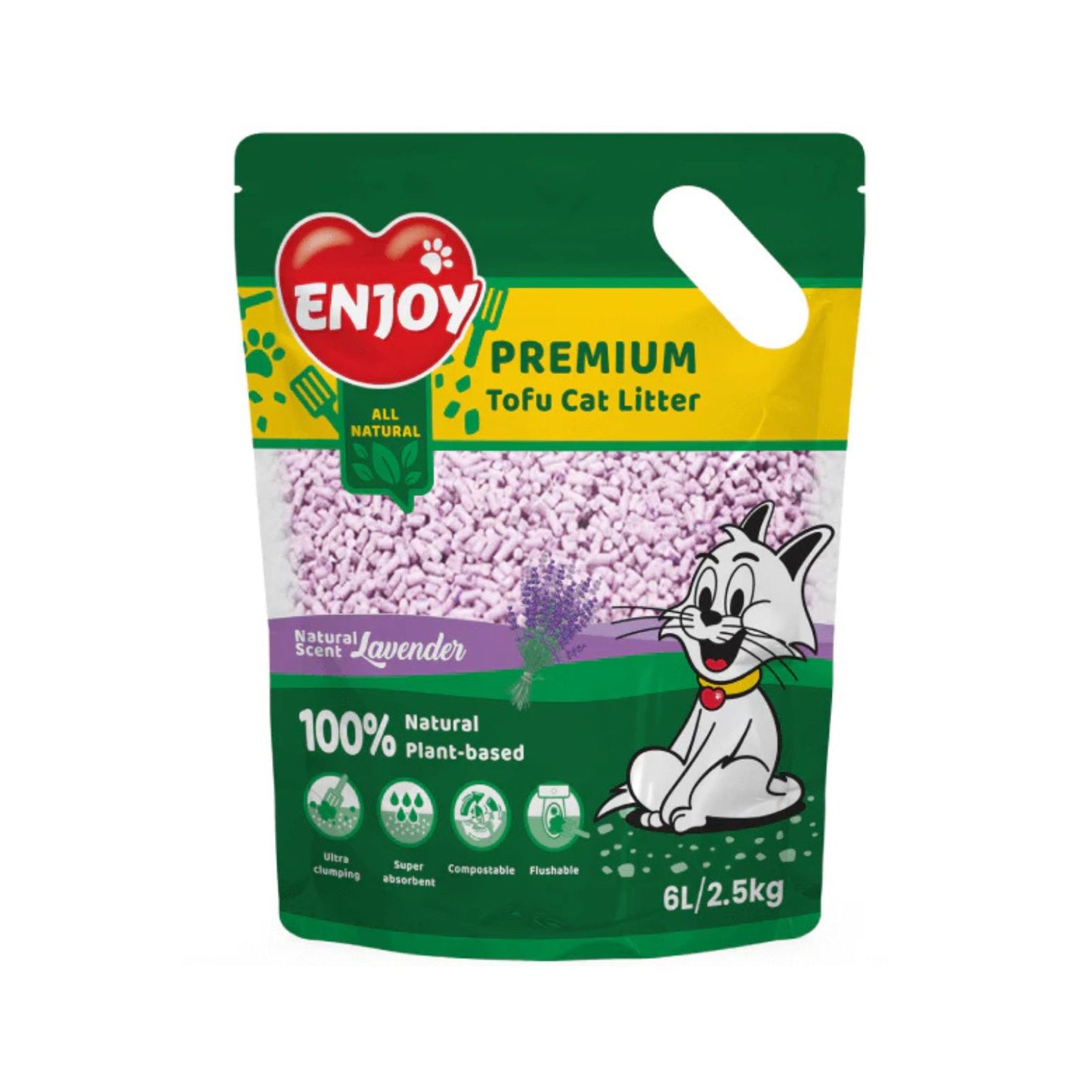 Enjoy Tofu, Asternut Igienic pentru Litiera, Parfum de Lavanda, 6L / 2.5kg