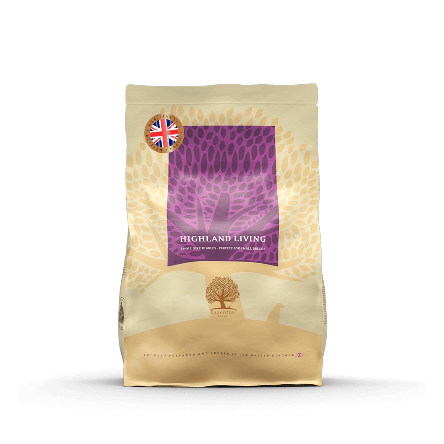 Essential Highland Living, Hrana Uscata pentru Caini Adulti, cu Curcan, Vita Angus si Pasari Salbatice, Crocheta Mica, 2.5kg