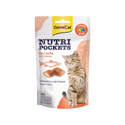 GimCat Nutri Pockets, Recompense Crocante pentru Pisici, cu Somon si Omega 3-6, 60g
