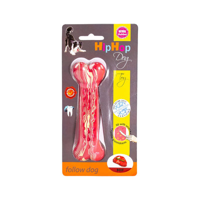 HipHop Dog, Os Antibacterian Dentar cu Aroma de Friptura de Vita, Cauciuc Natural, 13,5 cm, pentru Caini pana la 25 kg