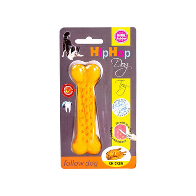 HipHop Dog, Os Antibacterian Dentar cu Aroma de Pui la Gratar, Cauciuc Natural, 11 cm, pentru Caini pana la 12 kg