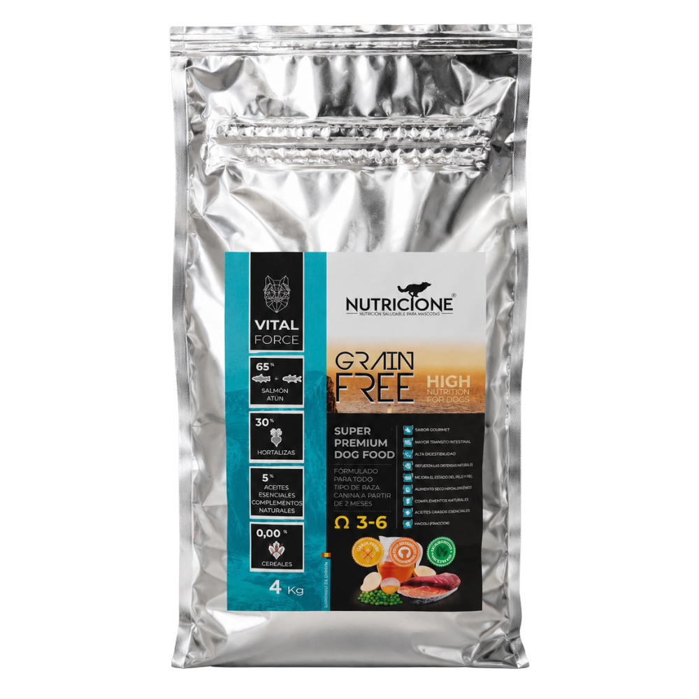 Nutricione Hrana Uscata pentru Caini Adulti,  cu Somon si Ton, Fara Cereale, 4kg