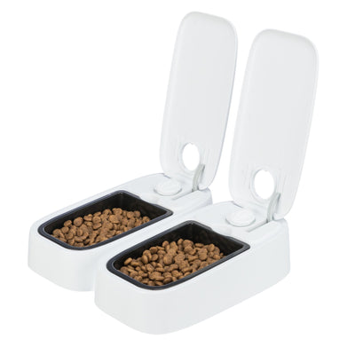 Hrănitor Automat Pisici si Caini Trixie TX2, cu Timer si Racire 2x0.3L, 2 Mese Separate, Alb