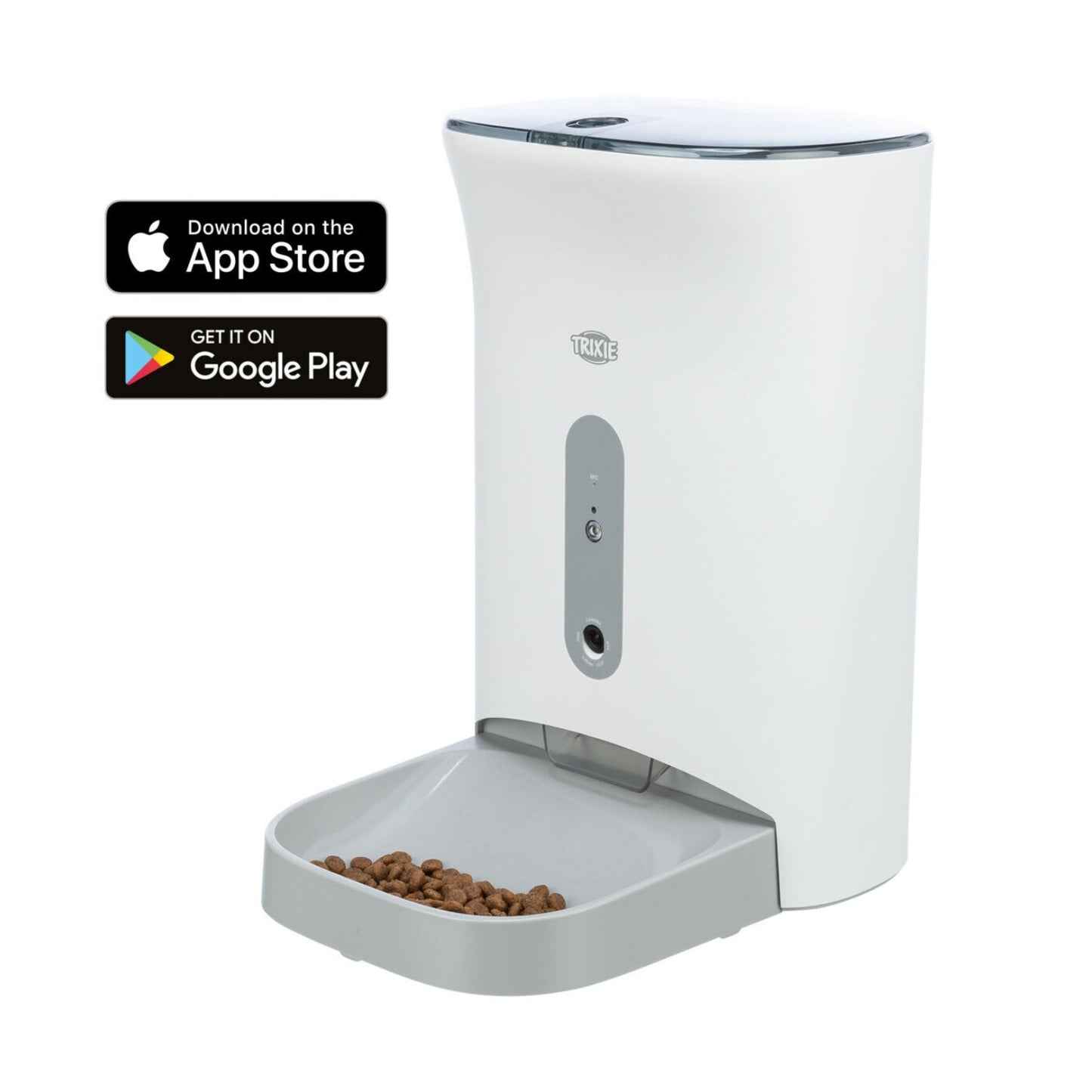 Hranitor Automat Smart Trixie TX8 Smart 2.0, cu Camera si Control prin Aplicatie, 4 Mese/Zi, 4.5L, Alb/Gri