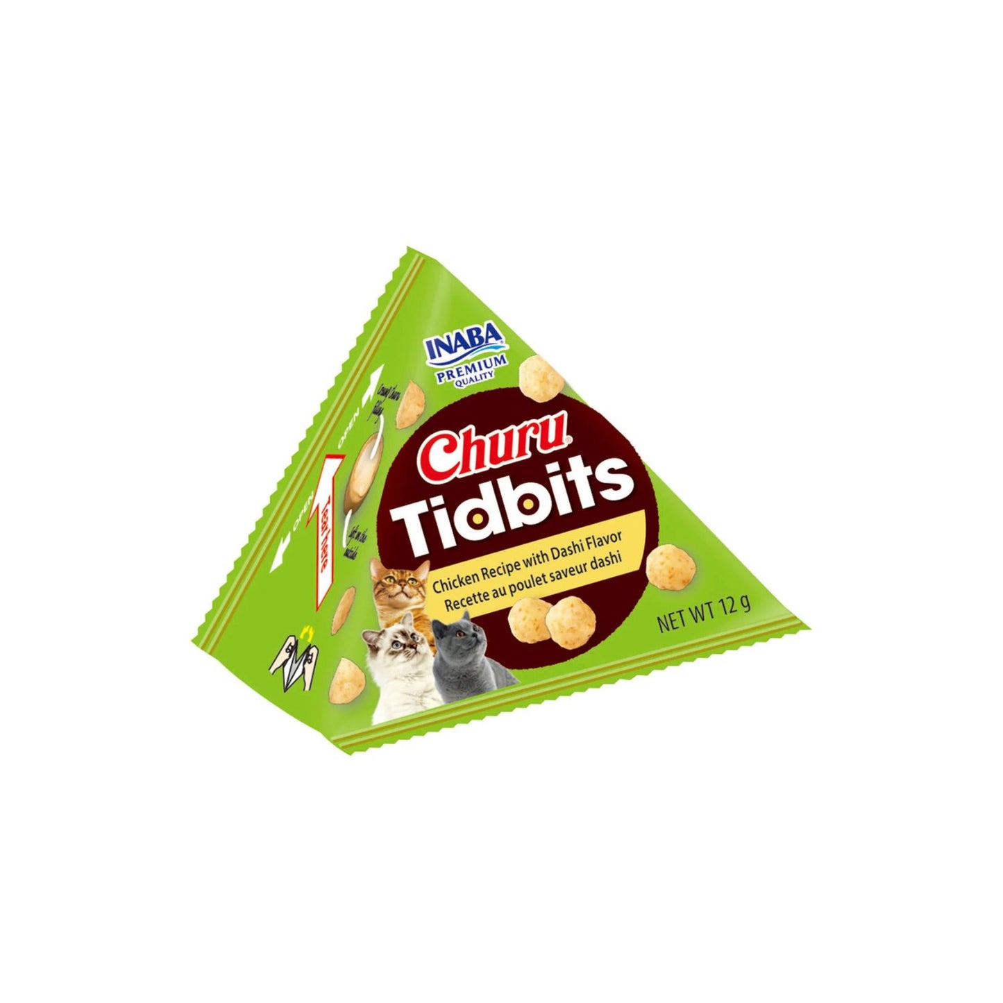 Inaba Churu Cat Tidbits Recompense Pisici cu Pui si Aroma de Dashi, Exterior Fraged si Umplutura Cremoasa, Fara Cereale, 12gx3 pachete, 36g