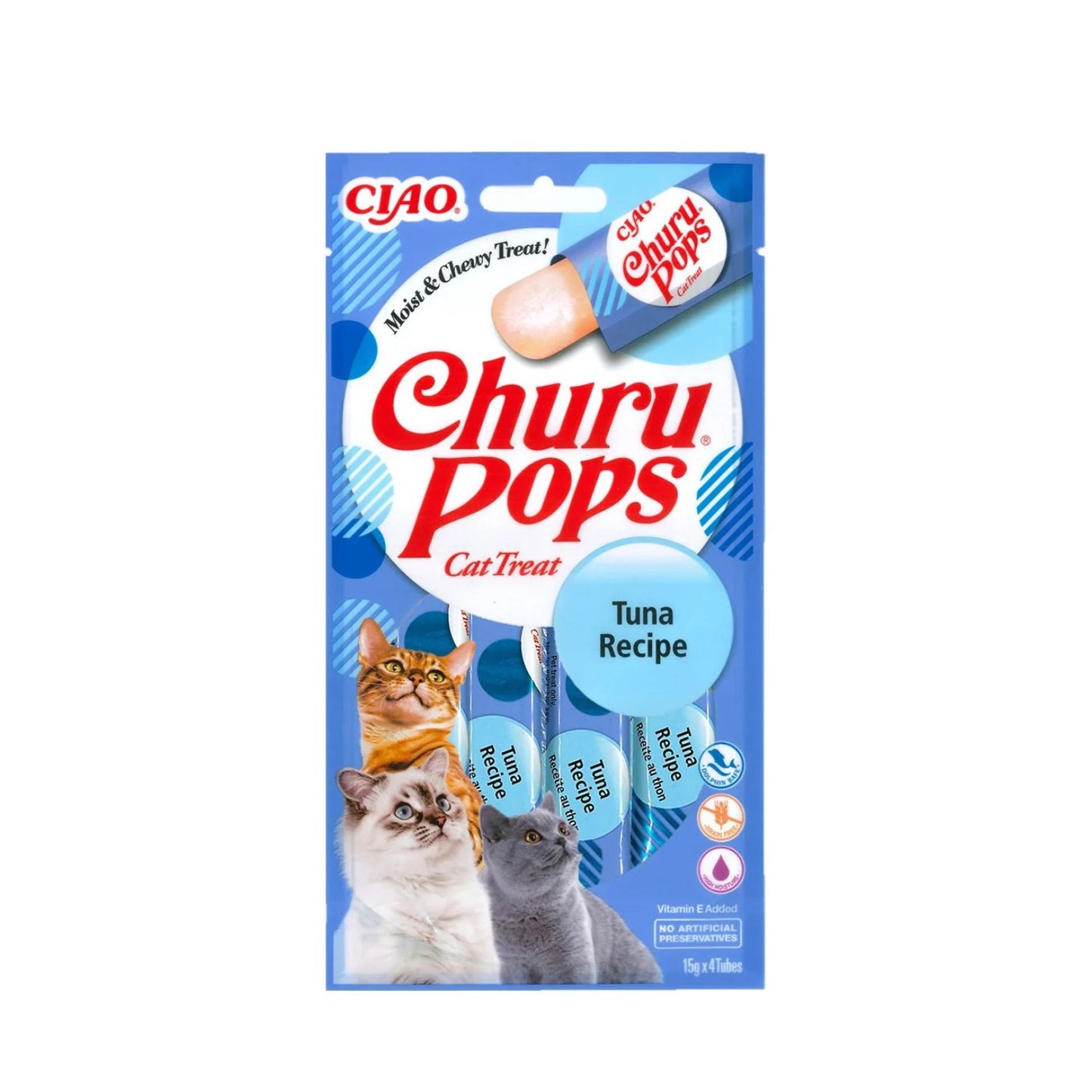 Inaba Churu Pops Recompensa Suculenta pentru Pisici, cu Ton, Fara Cereale, 4 x 15g