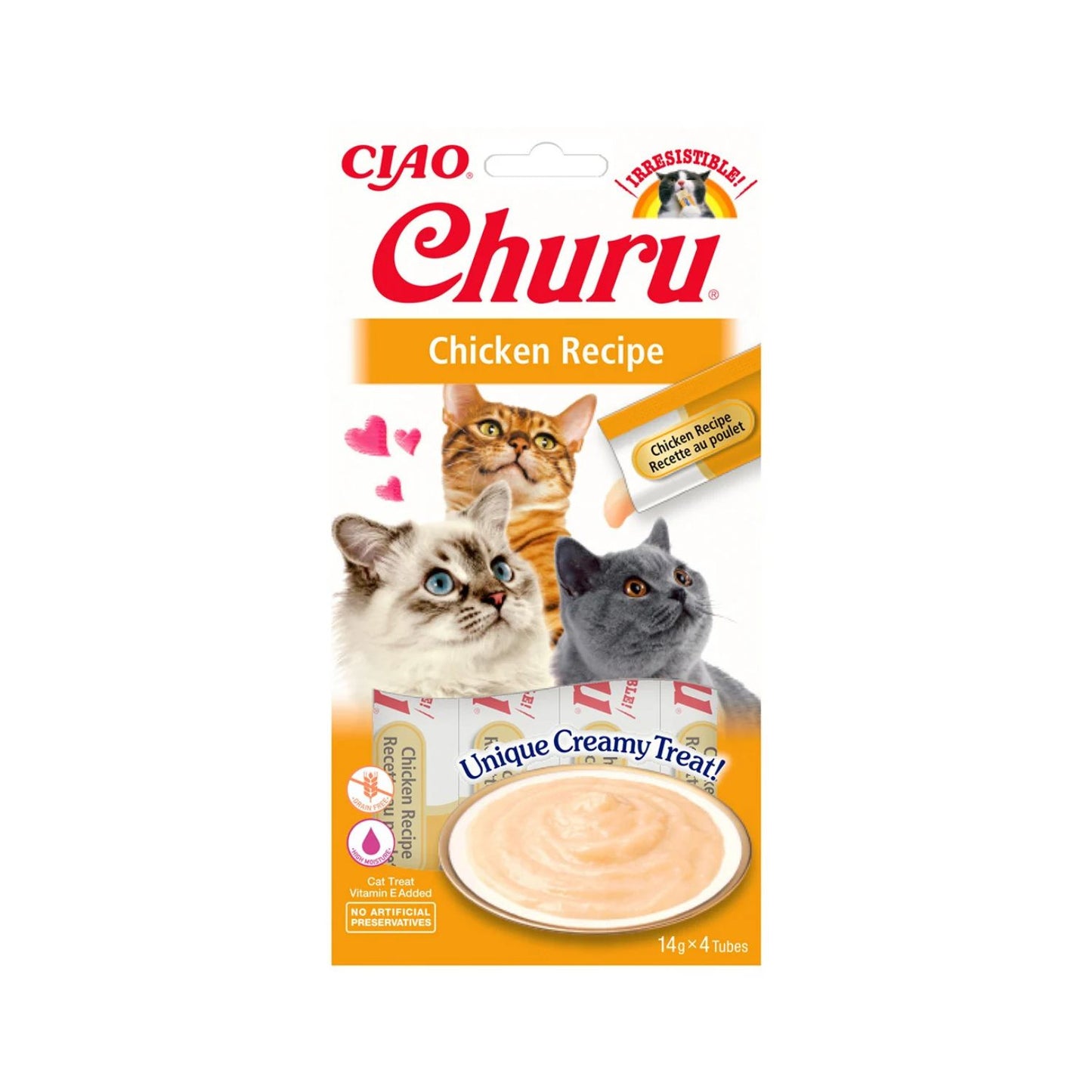 Inaba Churu Recompensa Cremoasa Pisici cu Pui, Fara Cereale, 4 x 14g