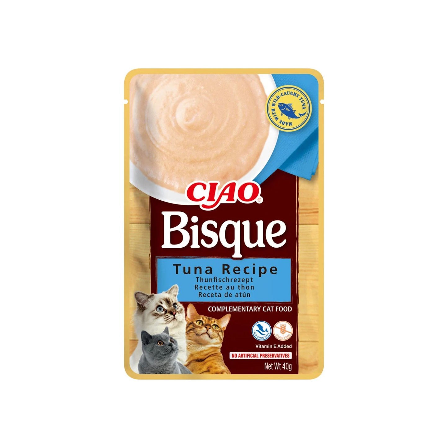 Inaba Ciao Churu Bisque pentru Pisici cu Ton, Hrana Umeda Complementara, Fara Cereale, 40g