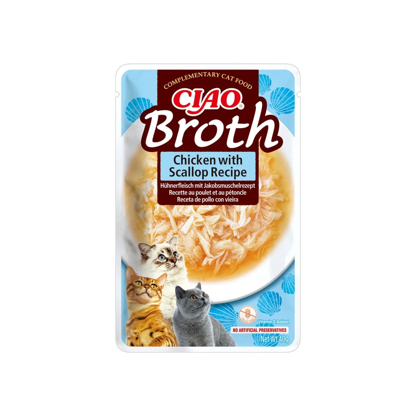 Inaba Ciao Churu Broth pentru Pisici, cu Pui si Scoici, Hrana Umeda Complementara, Fara Cereale, 40g