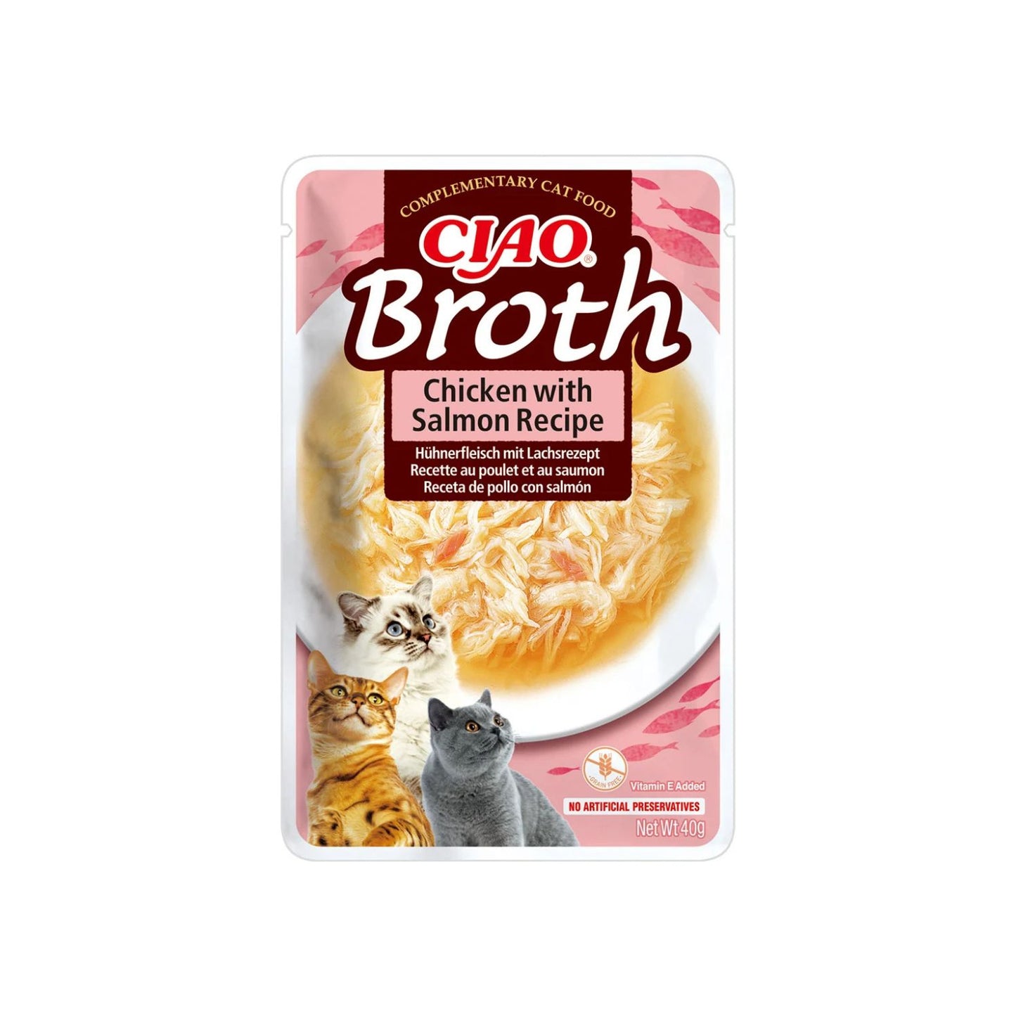 Inaba Ciao Churu Broth pentru Pisici, cu Pui si Somon, Hrana Umeda Complementara, Fara Cereale, 40g