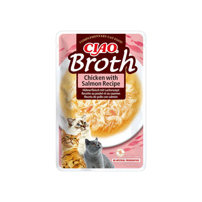 Inaba Ciao Churu Broth pentru Pisici, cu Pui si Somon, Hrana Umeda Complementara, Fara Cereale, 40g