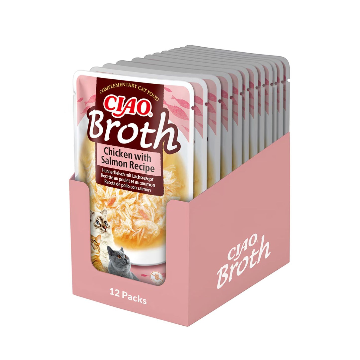 Inaba Ciao Churu Broth pentru Pisici, cu Pui si Somon, Hrana Umeda Complementara, Fara Cereale, 40g