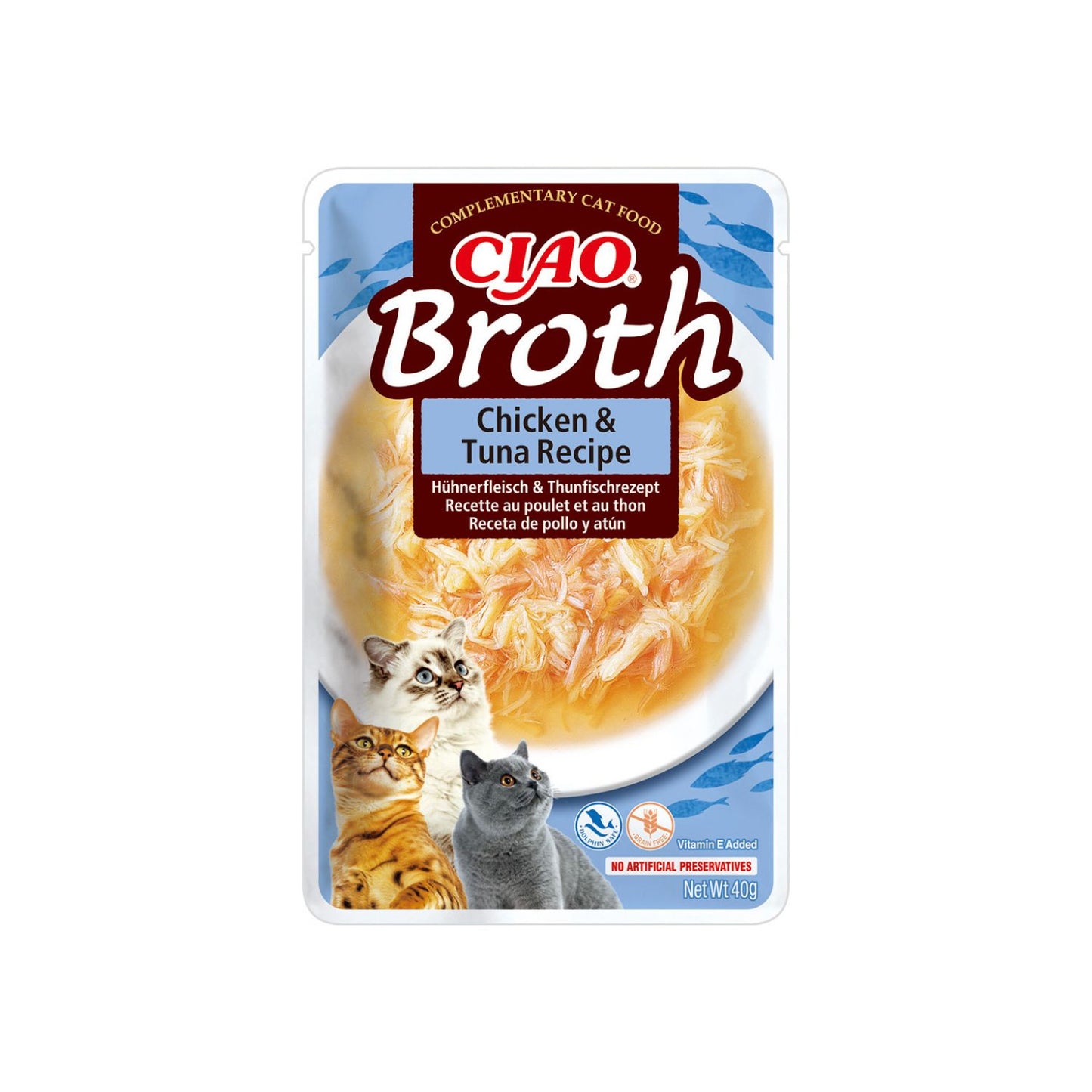 Inaba Ciao Churu Broth pentru Pisici, cu Pui si Ton, Hrana Umeda Complementara, Fara Cereale, 40g