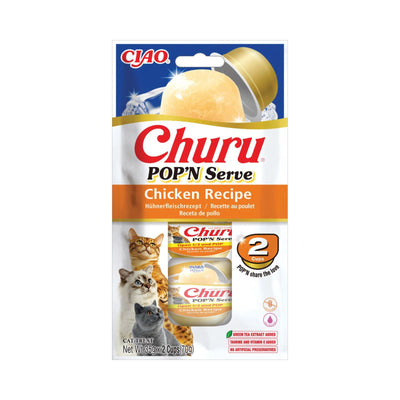 Inaba Ciao Churu Pop'n Serve, Recompensa Crema pentru Pisici, cu Pui in Jeleu, Fara Cereale, 2x35g