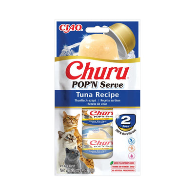 Inaba Ciao Churu Pop'n Serve, Recompensa Crema pentru Pisici, cu Ton in Jeleu, Fara Cereale, 2x35g