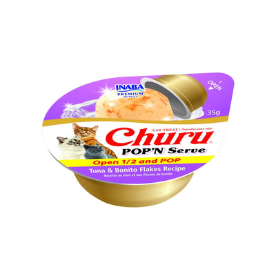 Inaba Ciao Churu Pop'n Serve, Recompensa Crema pentru Pisici, cu Ton si Fulgi de Bonito îin Jeleu, Fara Cereale, 2x35g