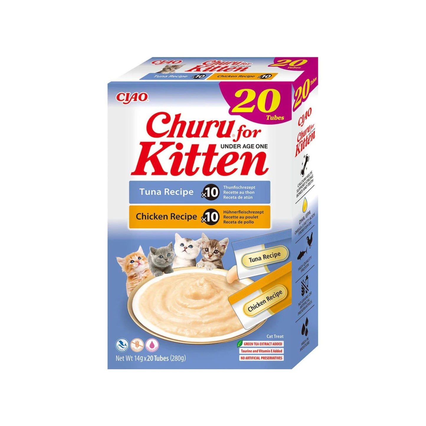 Inaba Churu Kitten Varieties, Recompense Cremoase pentru Pisici Junior, cu Pui si Ton, Fara Cereale, 20 x 14g