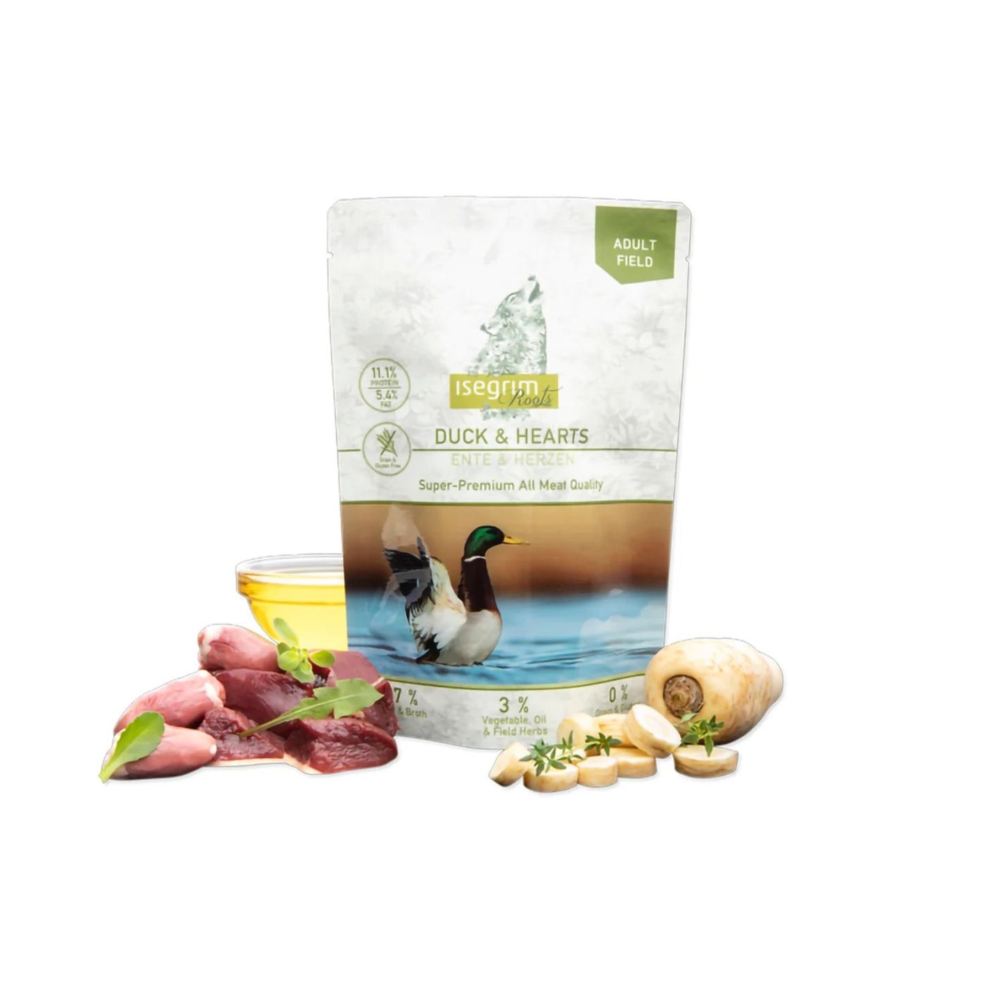 Isegrim Adult, Hrana Umeda pentru Caini Adult, cu Rata ai Inimi de Pui, Fara Cereale, 410g