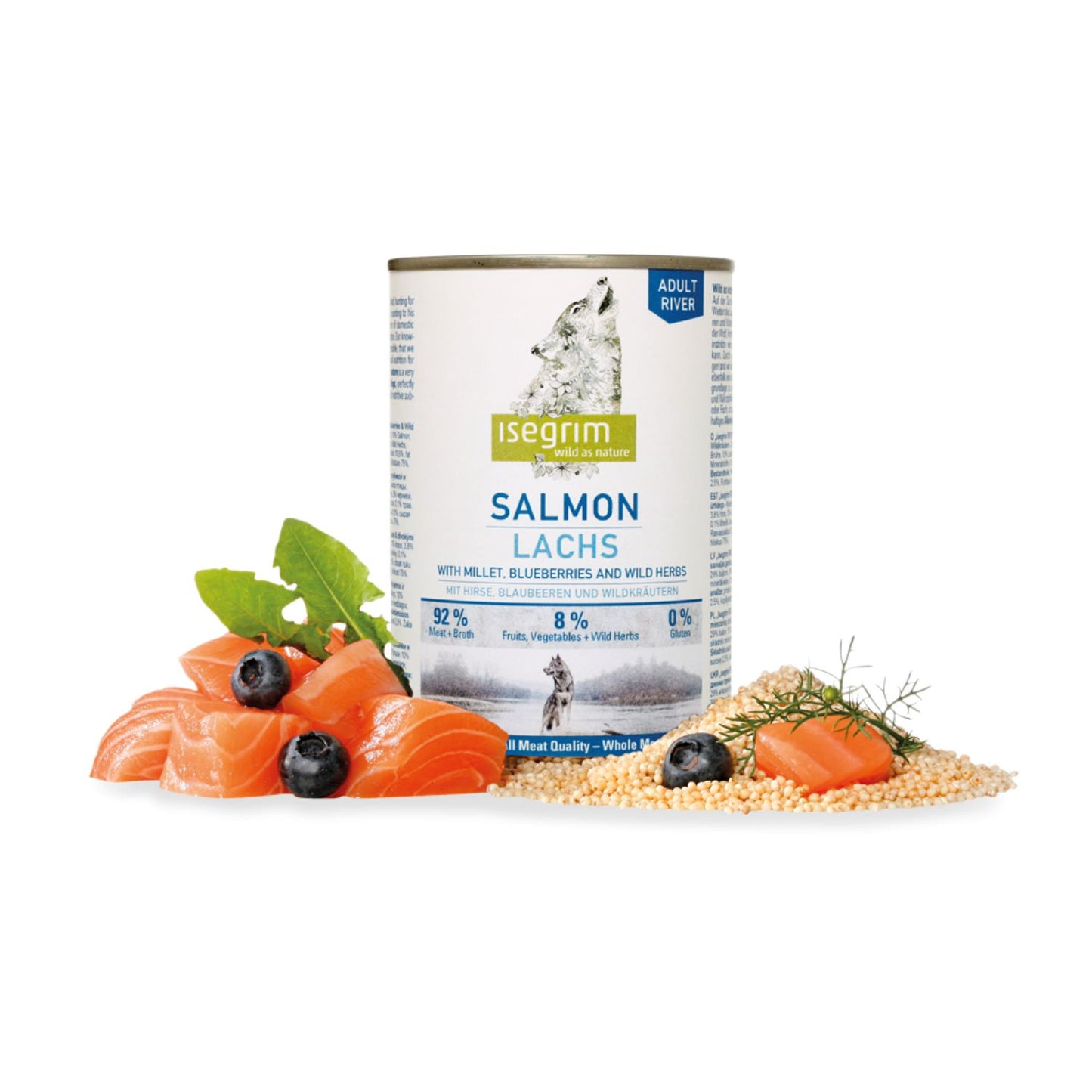 Isegrim Adult, Hrana Umeda pentru Caini Adult, cu Somon Proaspat si Pasare, Mei si Afine, 400g/800g