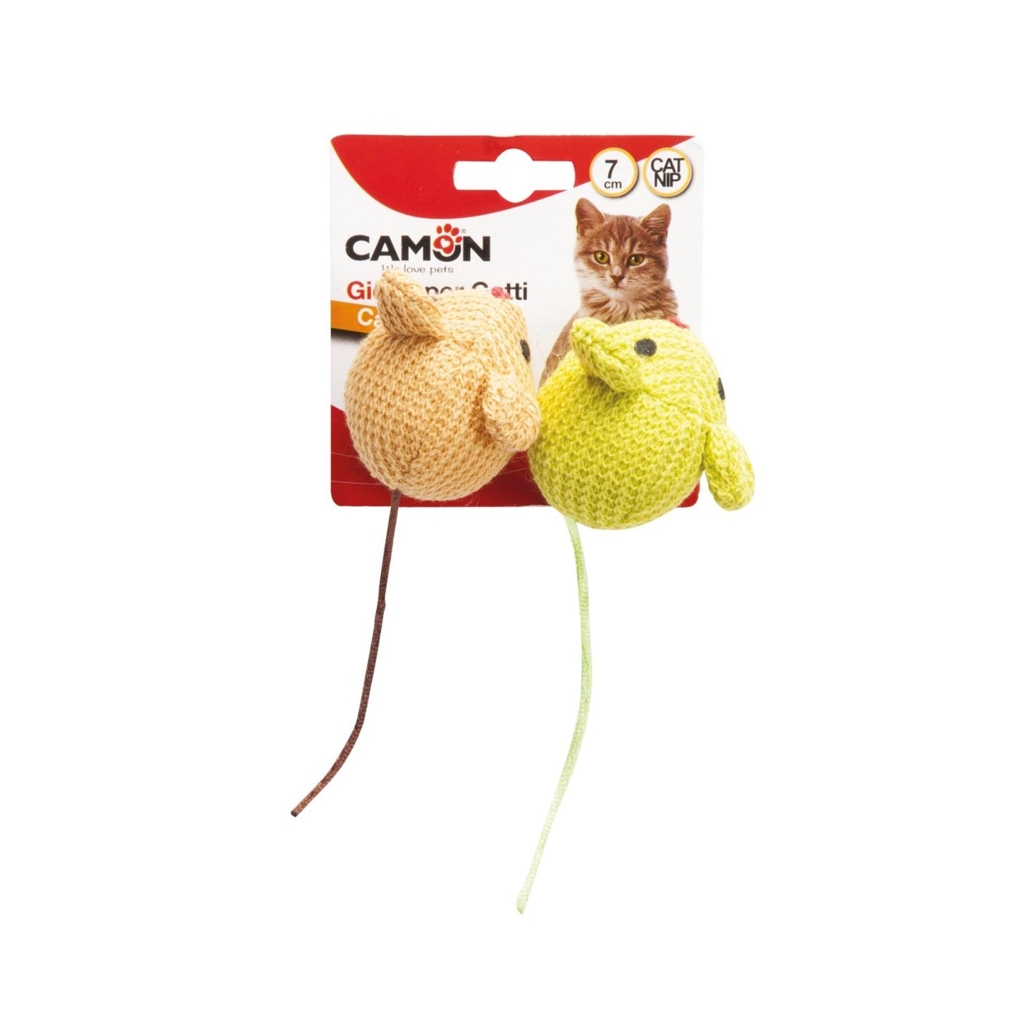 Jucarie Pisici Camon, Set 2 Soricei din Material Textil cu Catnip, 7cm