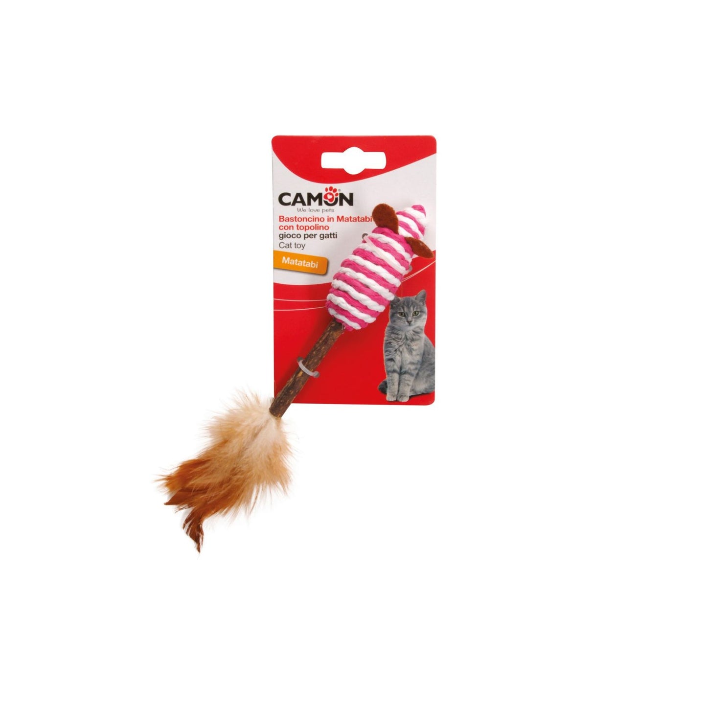 Jucarie Pisici Camon, Soricei cu Matatabi si Pene, 14 cm