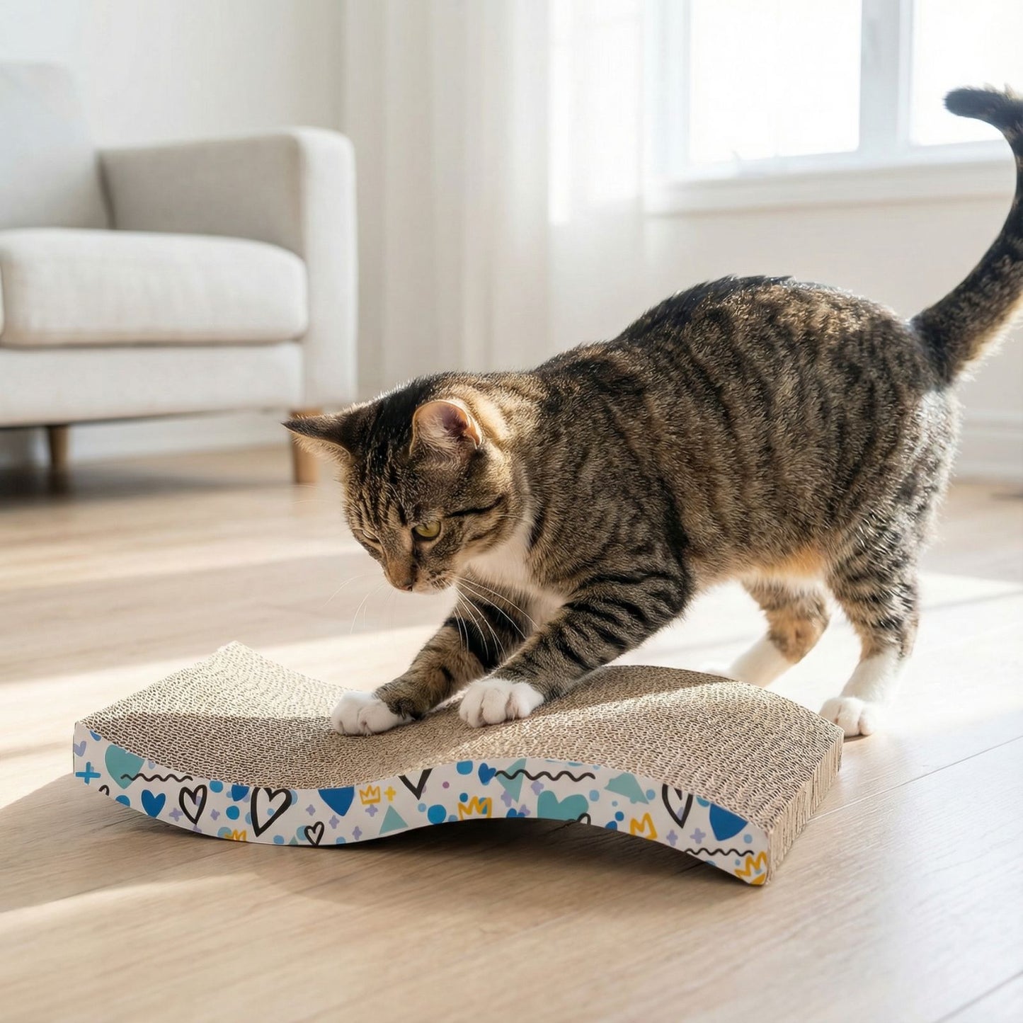Leopet Scratcher, Placa de Zgariat „Onda” din Carton Ondulat, Forma in Valuri, 43cm
