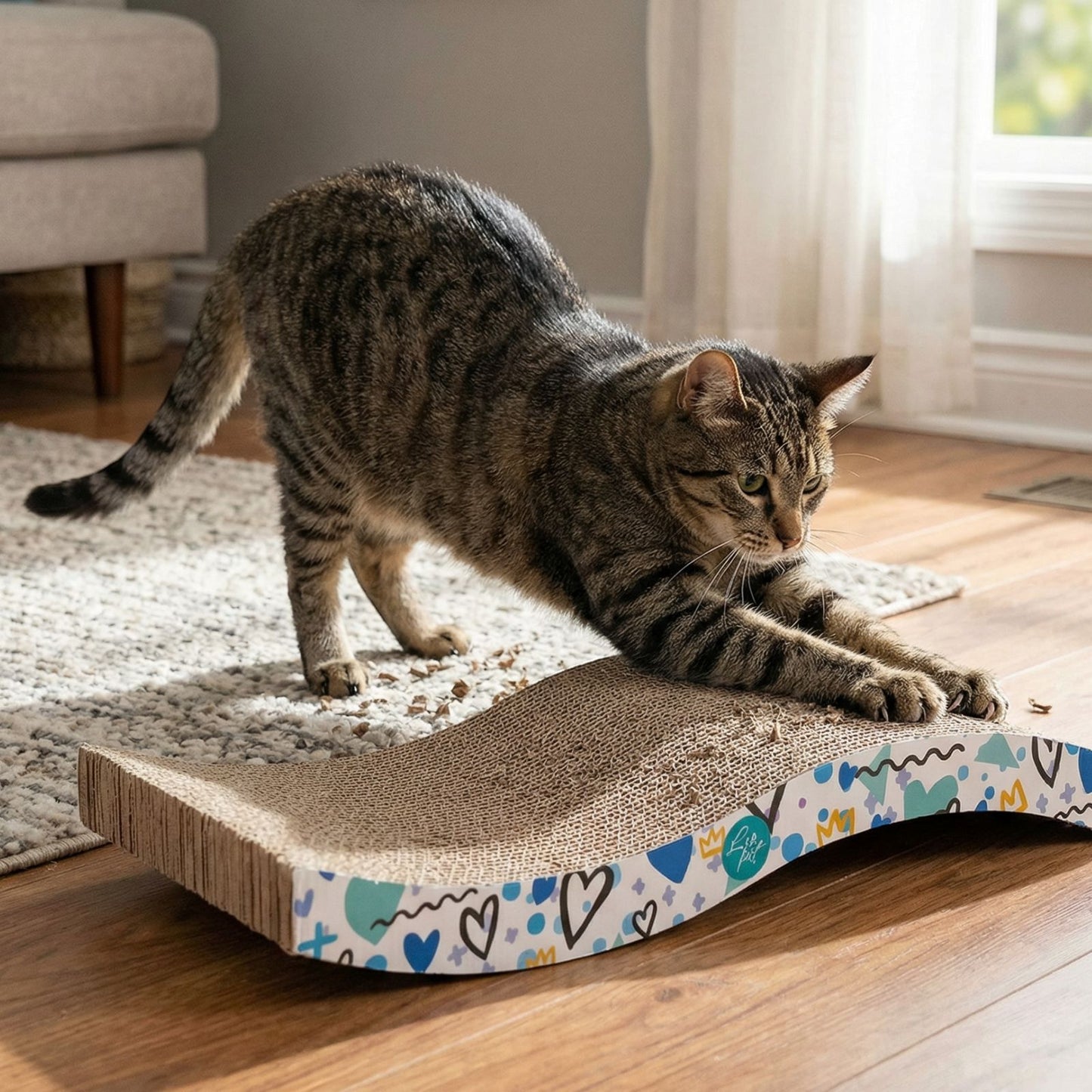 Leopet Scratcher, Placa de Zgariat „Onda” din Carton Ondulat, Forma in Valuri, 43cm