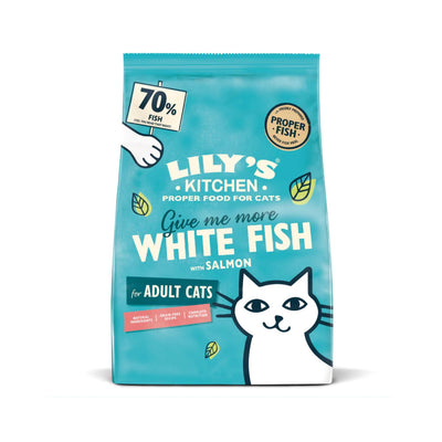 Lily's Kitchen Give Me More, Hrana Uscata pentru Pisici Adult, cu Peste Alb si Somon, Fara Cereale, 800g / 2kg