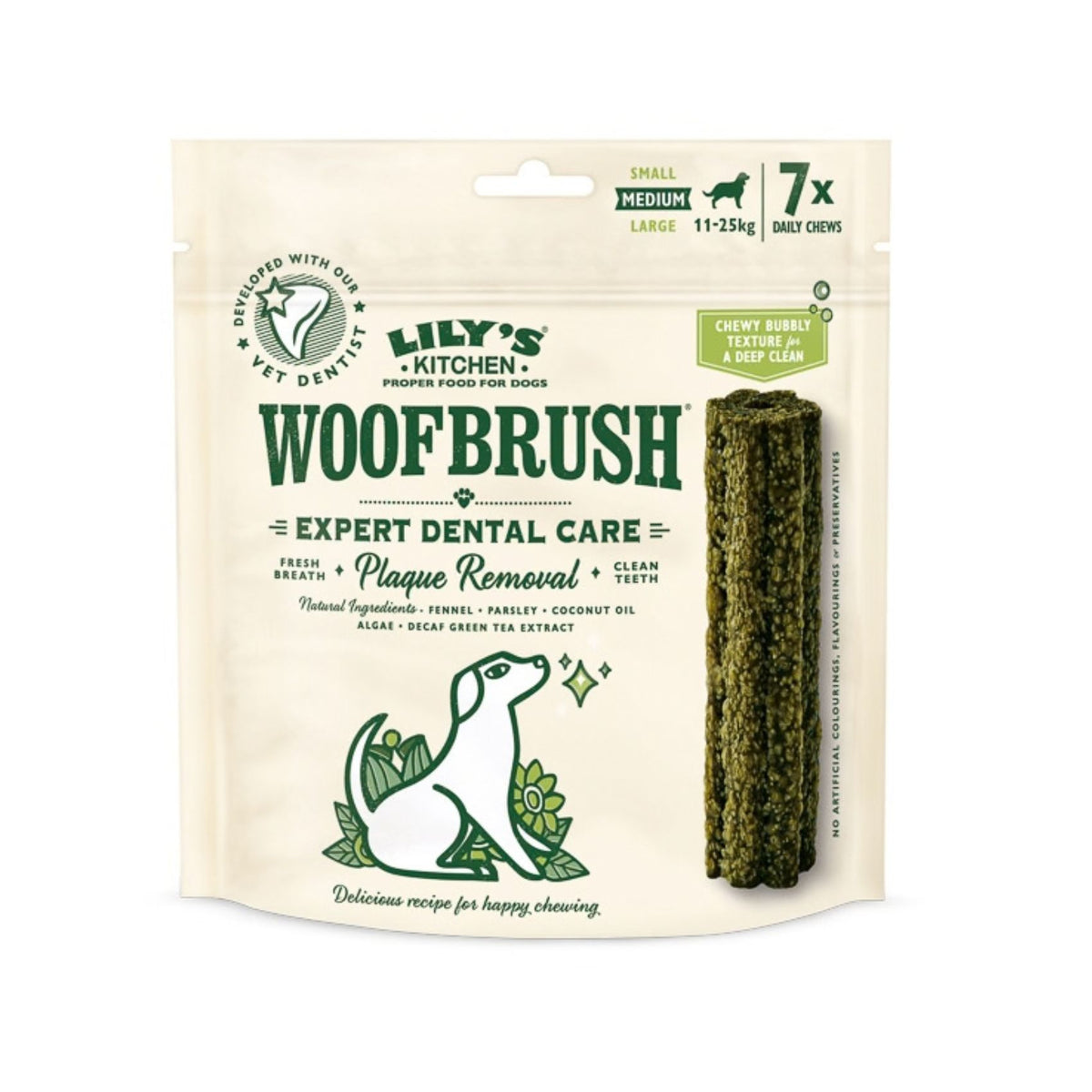 Lily's Kitchen Woofbrush, Batoane Dentare Naturale pentru Caini Talie Medie, Fara Cereale, 7 bucati / 196g