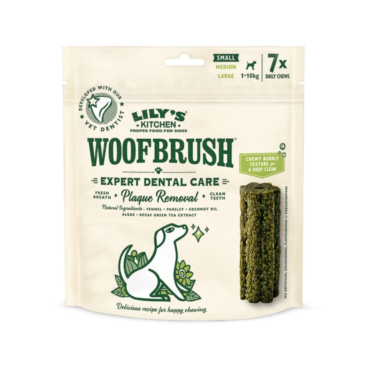Lily's Kitchen Woofbrush, Batoane Dentare Naturale pentru Caini Talie Mica, Fara Cereale, 7 bucati / 154g