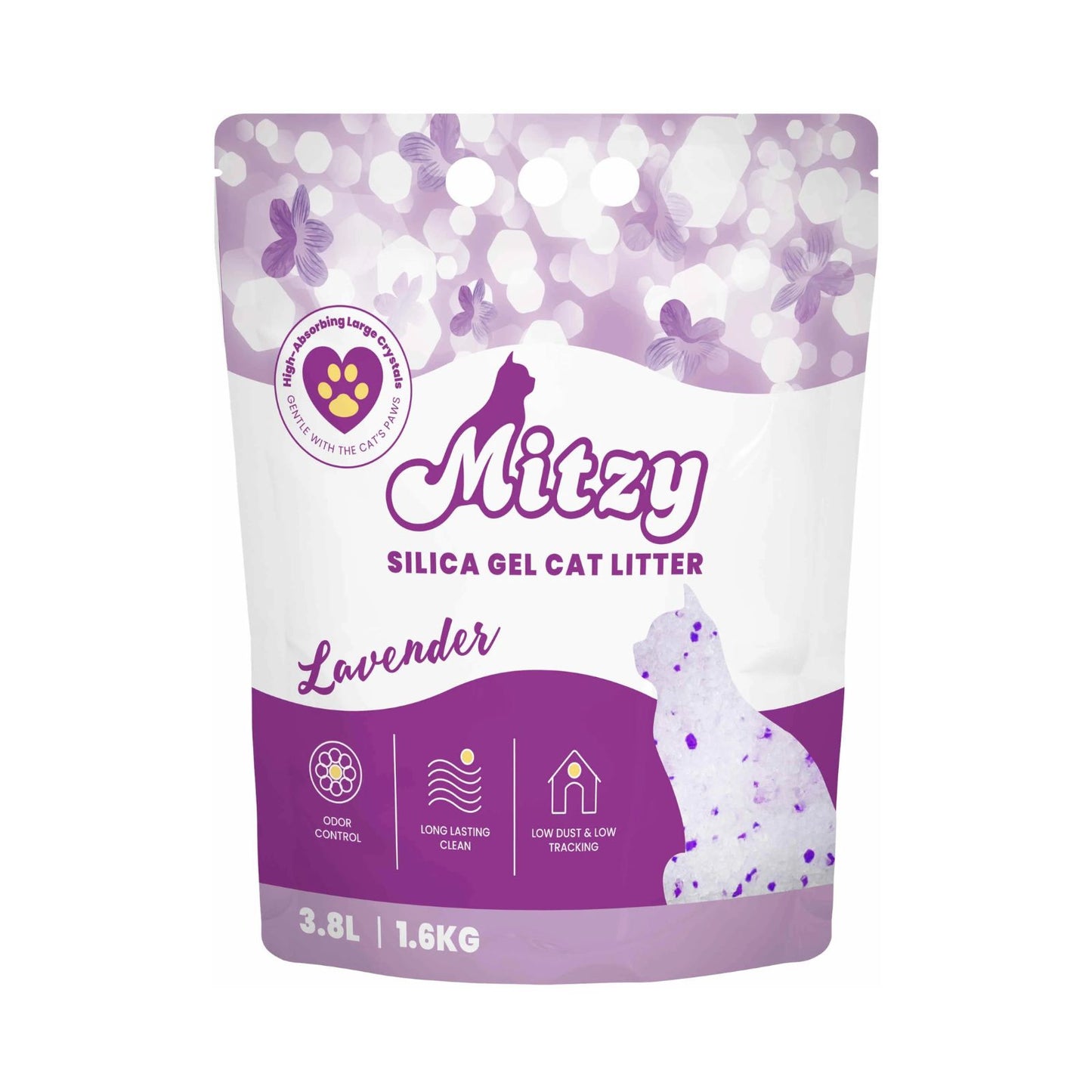 Mitzy Nisip Silicat Absorbant pentru Pisici, Parfum de Lavanda, 3,8L / 1,6kg