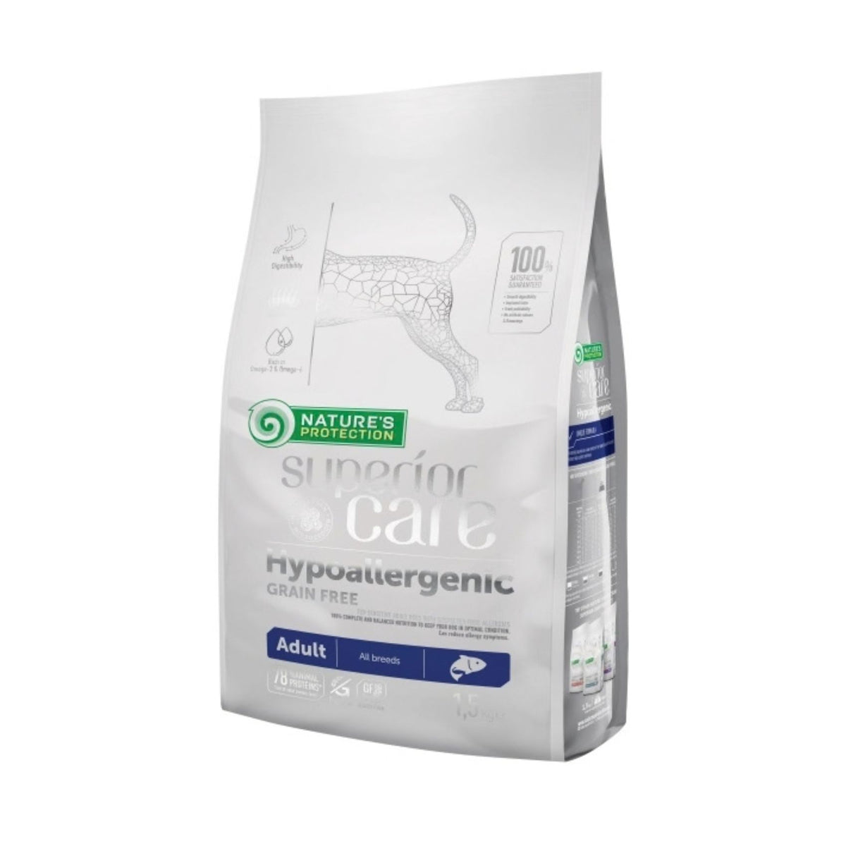 Nature's Protection Superior Care Hypoallergenic, Hrana Uscata pentru Caini Adult, Toate Rasele, cu Somon, Fara Cereale, 1.5kg / 10kg