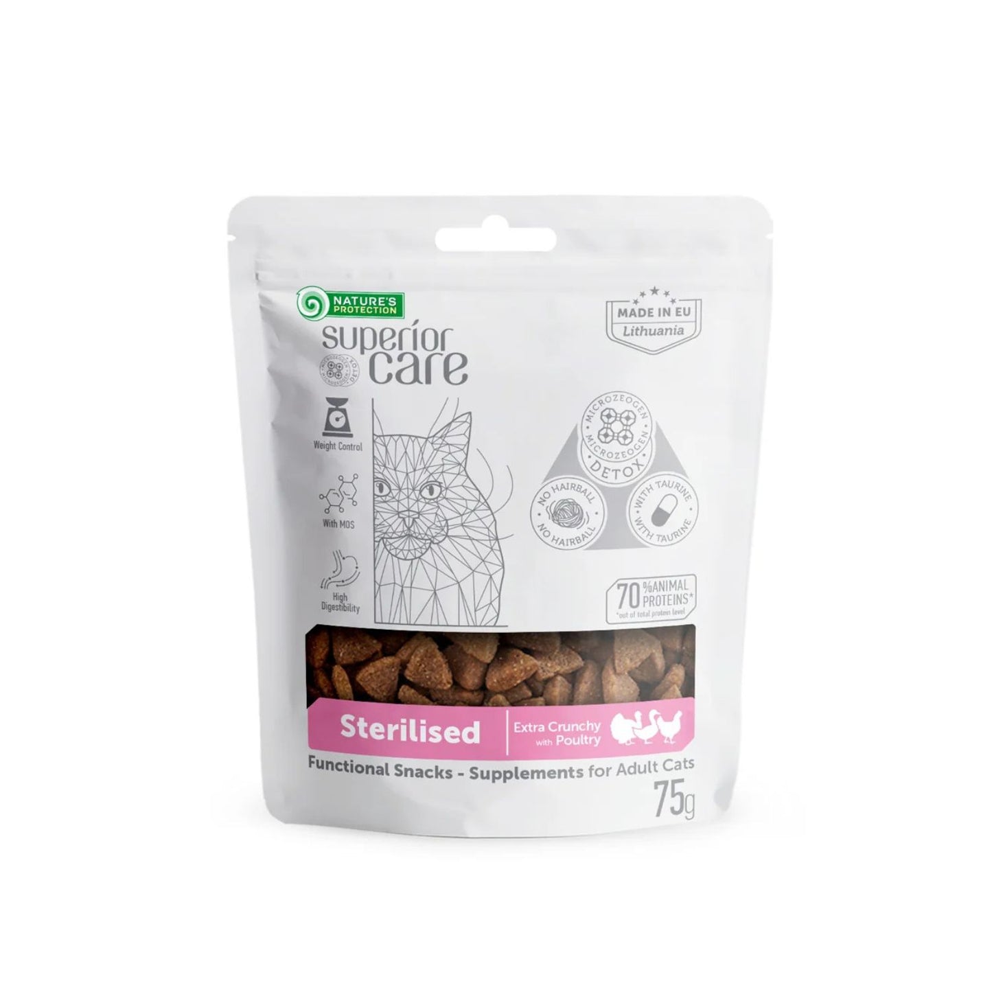 Nature's Protection Superior Care Recompense pentru Pisici Adult Sterilizate, cu Pasare, 75g