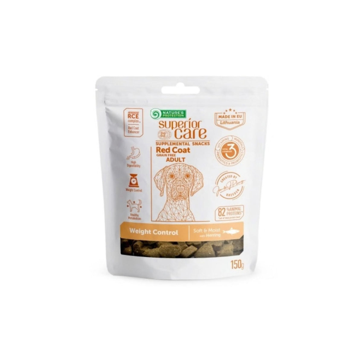 Nature's Protection Superior Care Red Coat, Recompense pentru Caini Adulti, Controlul Greutatii, cu Hering, Fara Cereale, 150g