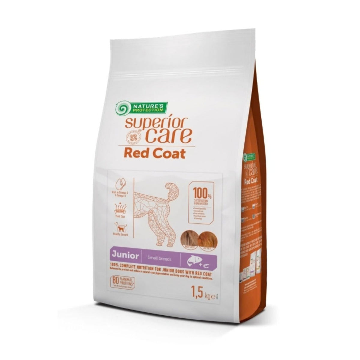 Nature's Protection Superior Care Red Coat pentru Caini Junior, Small & Mini Breeds, cu Somon, Fara Cereale, 1.5kg