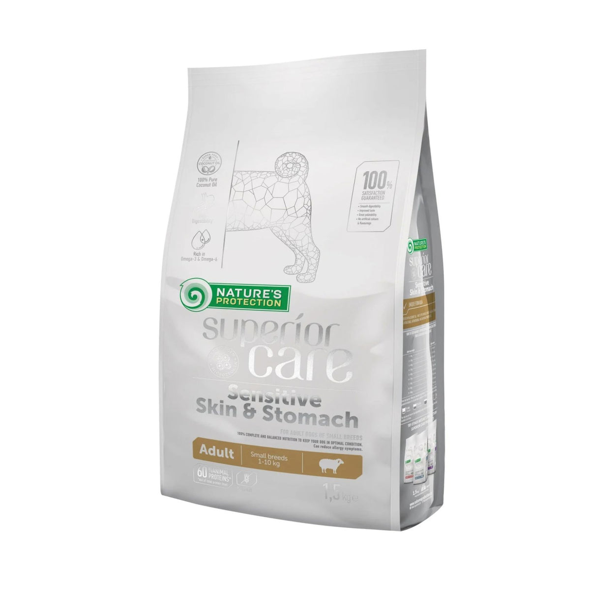 Nature's Protection Superior Care Sensitive Skin & Stomach, Hrana Uscata pentru Caini Adult Talie Mica, cu Miel, 1.5kg