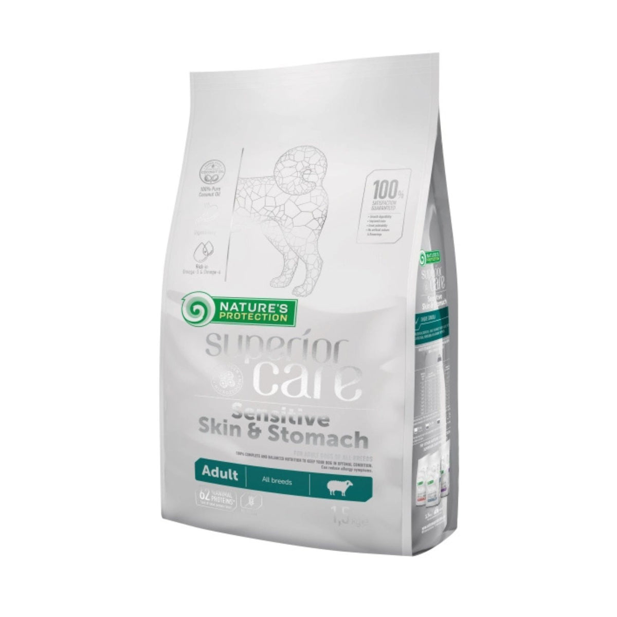Nature's Protection Superior Care Sensitive Skin & Stomach, Hrana Uscata pentru Caini Adult, Toate Rasele, cu Miel, 1.5kg / 10kg