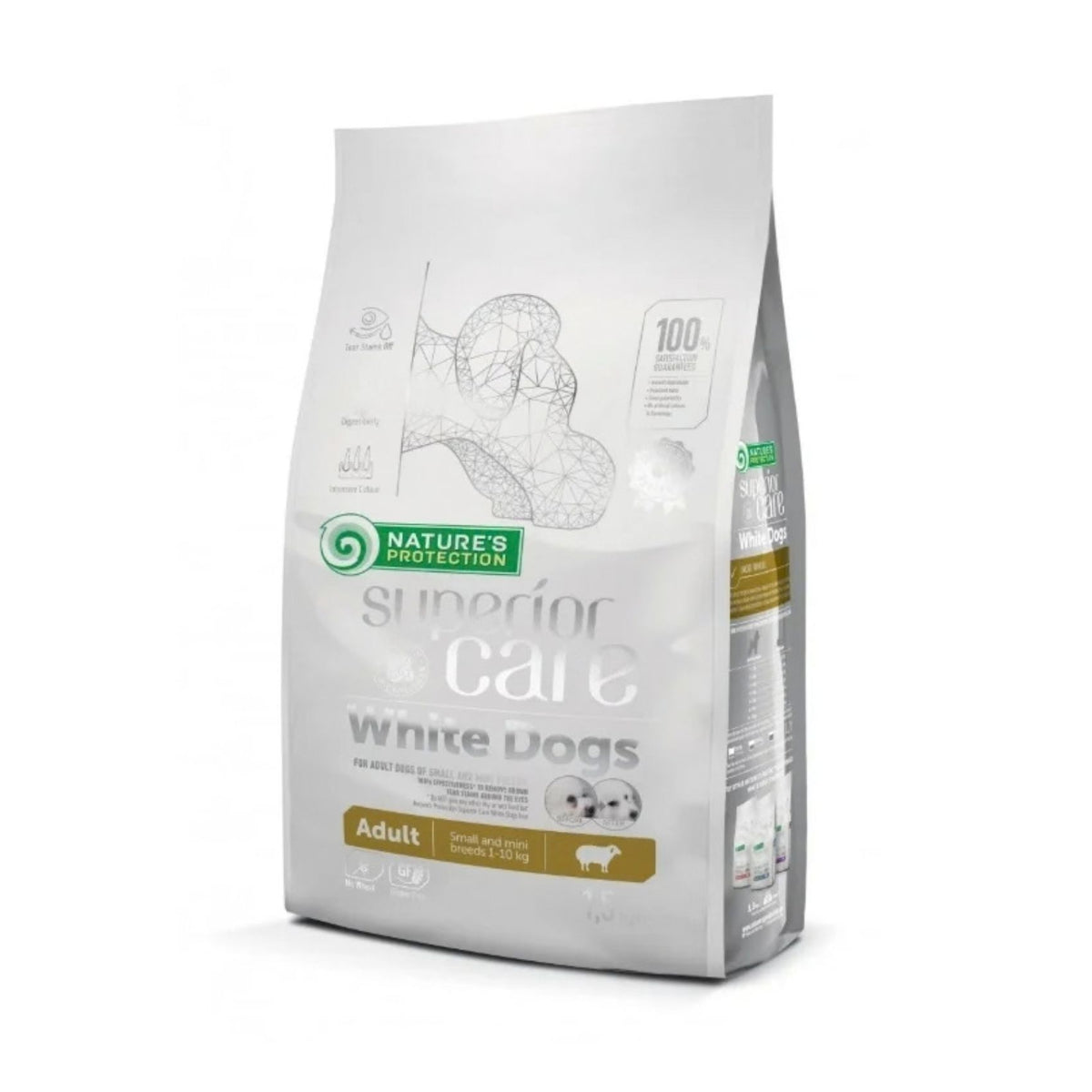 Nature's Protection Superior Care White Dogs, Hrana Uscata pentru Caini Adult Talie Mica, cu Miel, Reducerea Petelor de Lacrimi, 1.5kg / 10kg