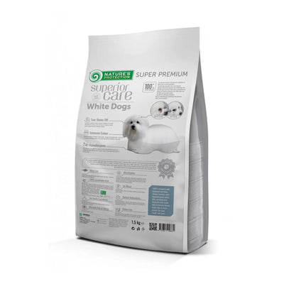 Nature's Protection Superior Care White Dogs, Hrana Uscata pentru Caini Adult Talie Mica, cu Peste Alb, Reducerea Petelor de Lacrimi, Fara Cereale, 1.5kg / 10kg