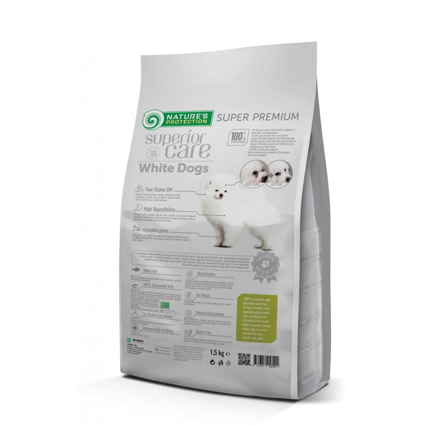 Nature's Protection Superior Care White Dogs, Hrana Uscata pentru Caini Junior, Talie Mica cu Blana Alba, cu Peste Alb, Fara Cereale, 1.5kg / 10kg