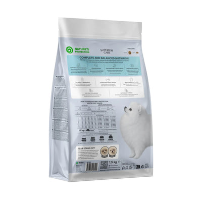 Nature's Protection Superior Care White Dogs, Hrana Uscata pentru Caini Junior, Talie Mica cu Blana Alba, cu Peste Alb, Fara Cereale, 1.5kg / 10kg