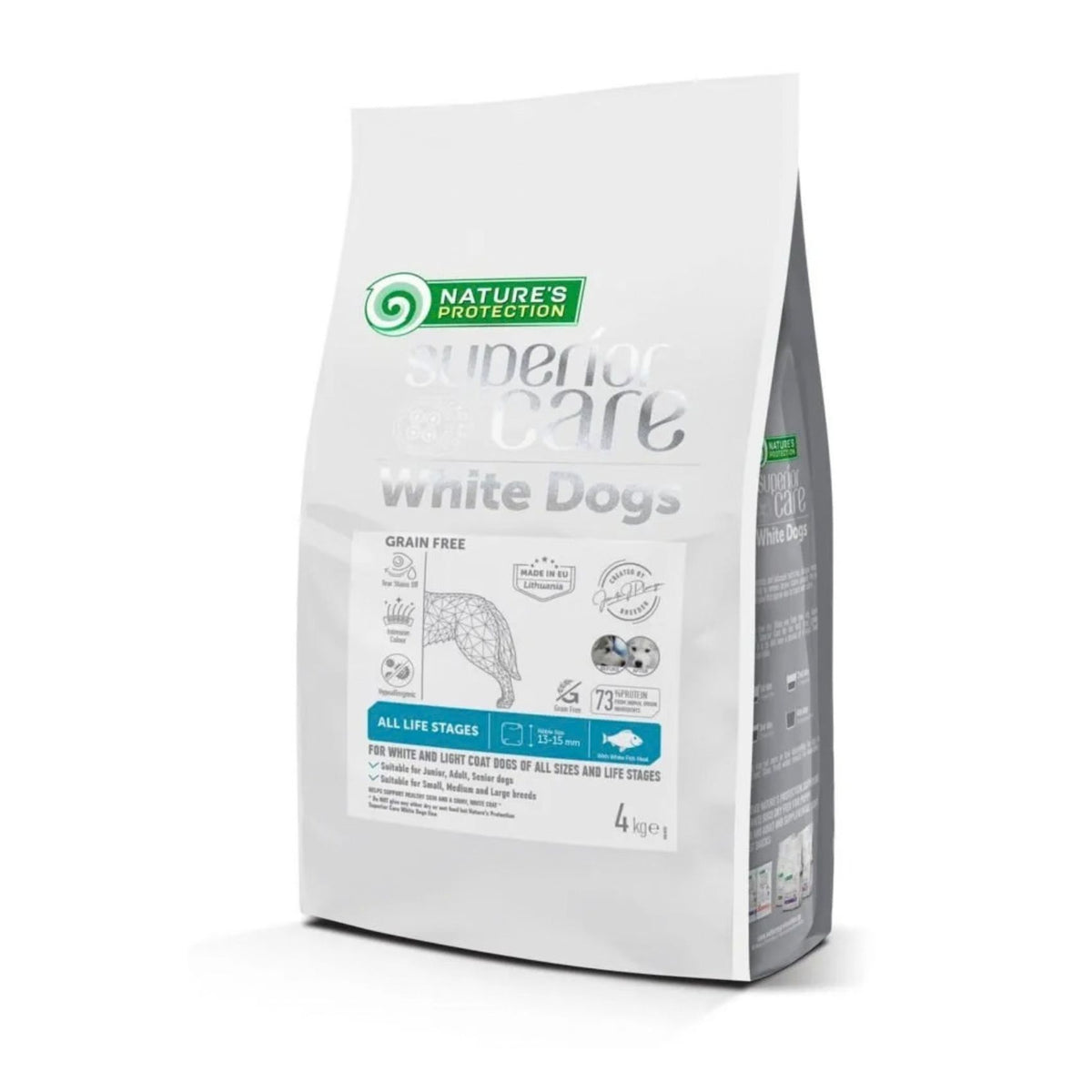 Nature's Protection Superior Care White Dogs, Hrana Uscata pentru Caini Toate Varstele, Toate Rasele, cu Peste Alb, Fara Cereale, 4kg / 10kg
