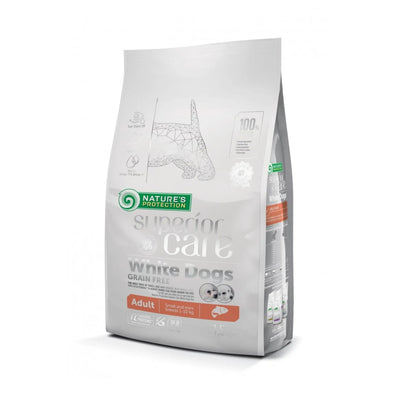 Nature's Protection Superior Care White Dogs, Hrana Uscata pentru Caini Adult Talie Mica, cu Somon, Reducerea Petelor de Lacrimi, Fara Cereale, 1.5kg / 10kg