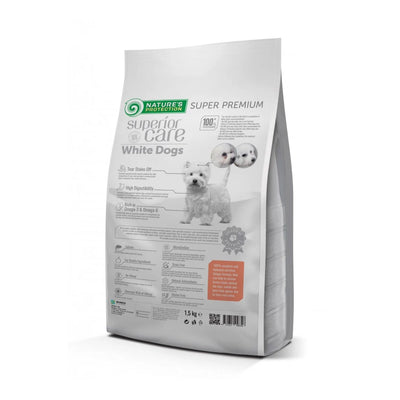 Nature's Protection Superior Care White Dogs, Hrana Uscata pentru Caini Adult Talie Mica, cu Somon, Reducerea Petelor de Lacrimi, Fara Cereale, 1.5kg / 10kg