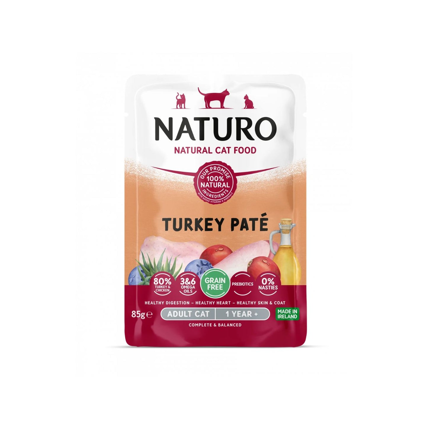 Naturo Adult Cat, Hrana Umeda Mousse pentru Pisici Adult, cu Curcan si Pui, Fara Cereale, 85g