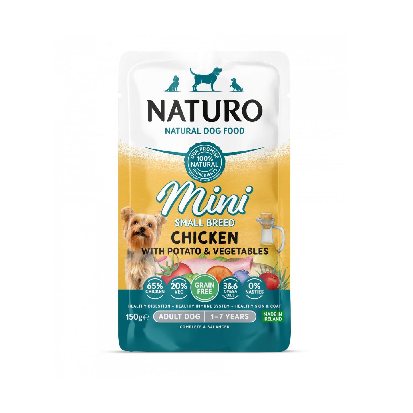Naturo Adult Dog, Hrana Umeda pentru Caini Adult, Talie Mica, cu Carne de Pui, Fara Cereale, 150g