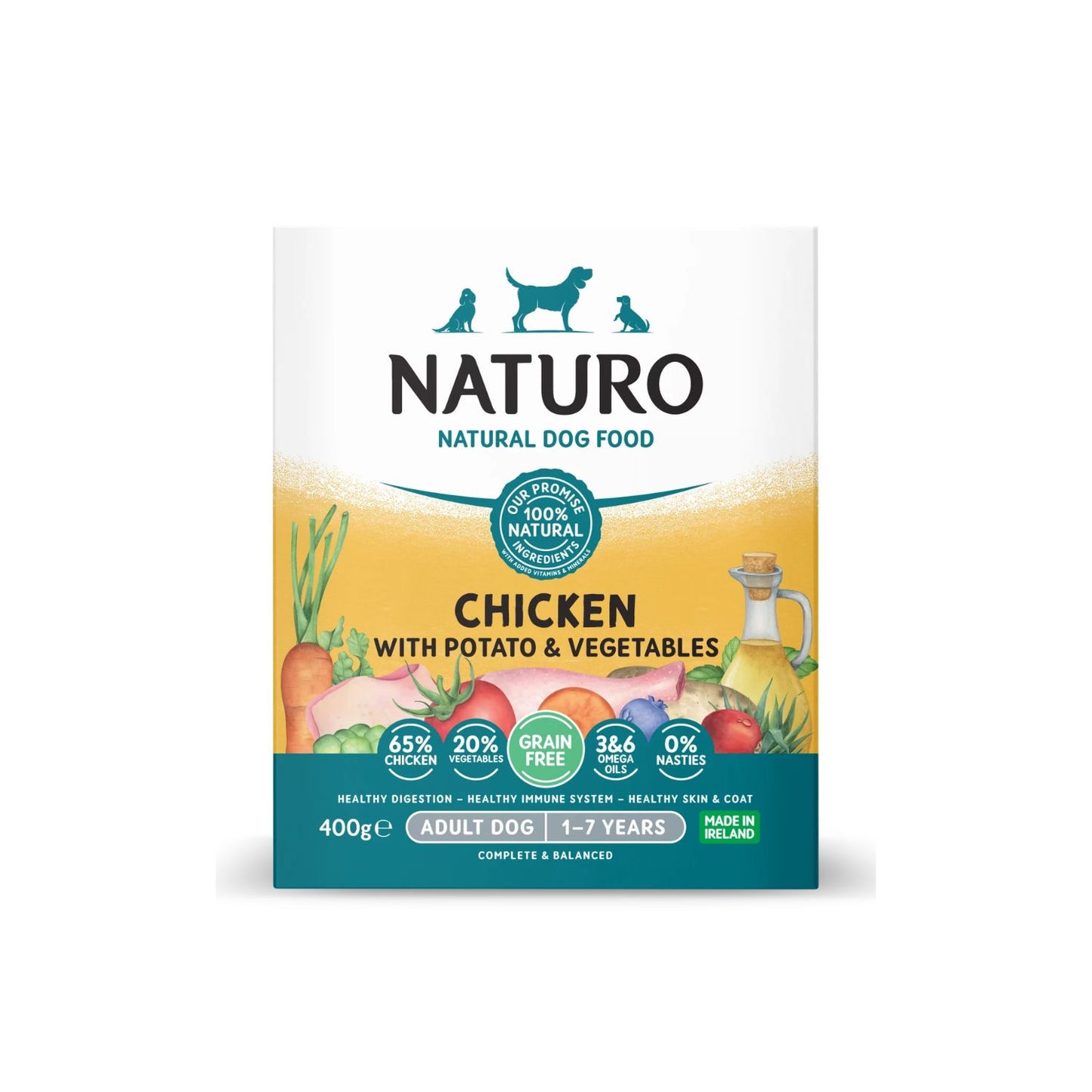 Naturo Caserola, Hrana Umeda pentru Caine Adult, cu Carne de Pui, Cartofi si Legume, Fara Cereale, 400g