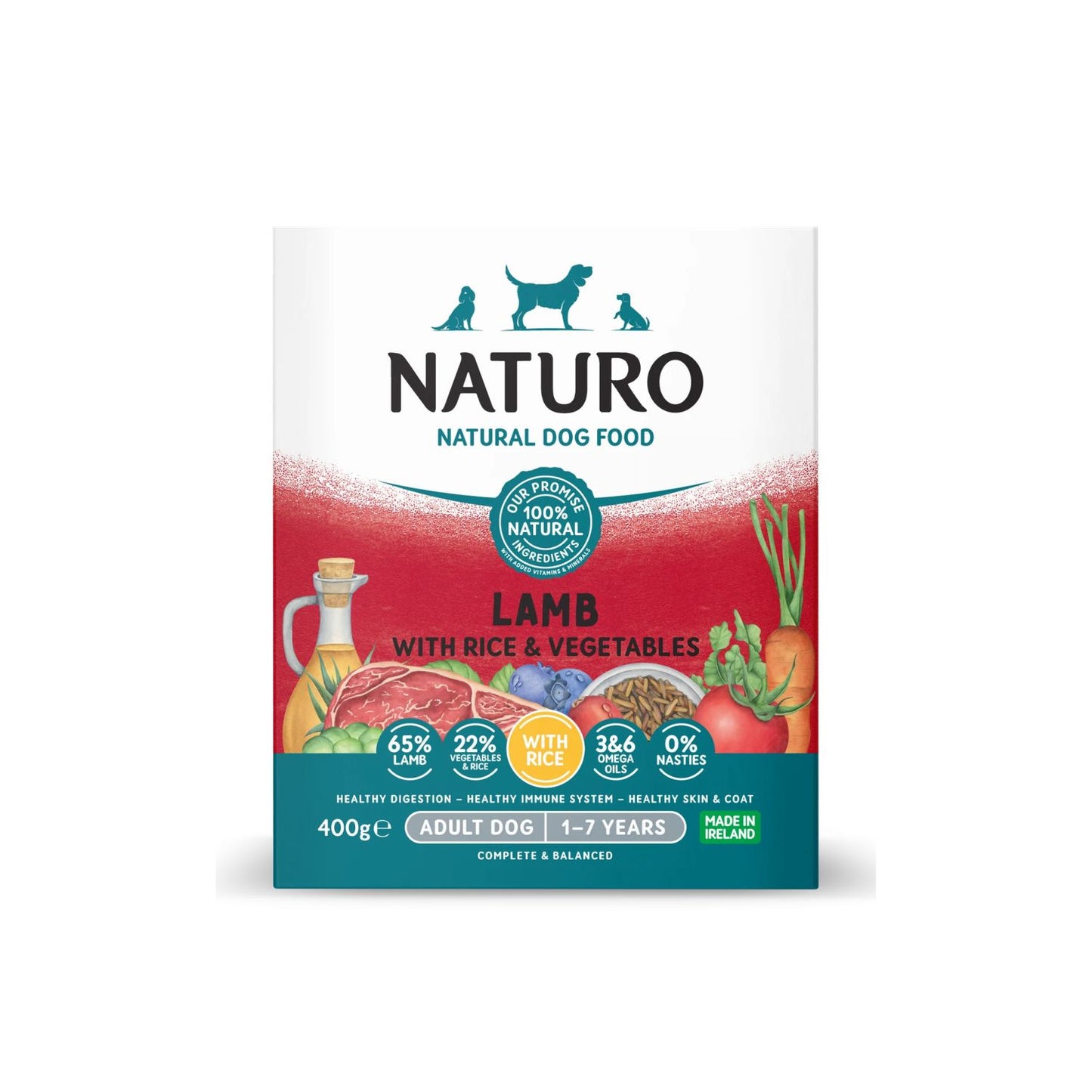 Naturo Caserola, Hrana Umeda pentru Caine Adult, cu Miel, Orez si Legume, 400g